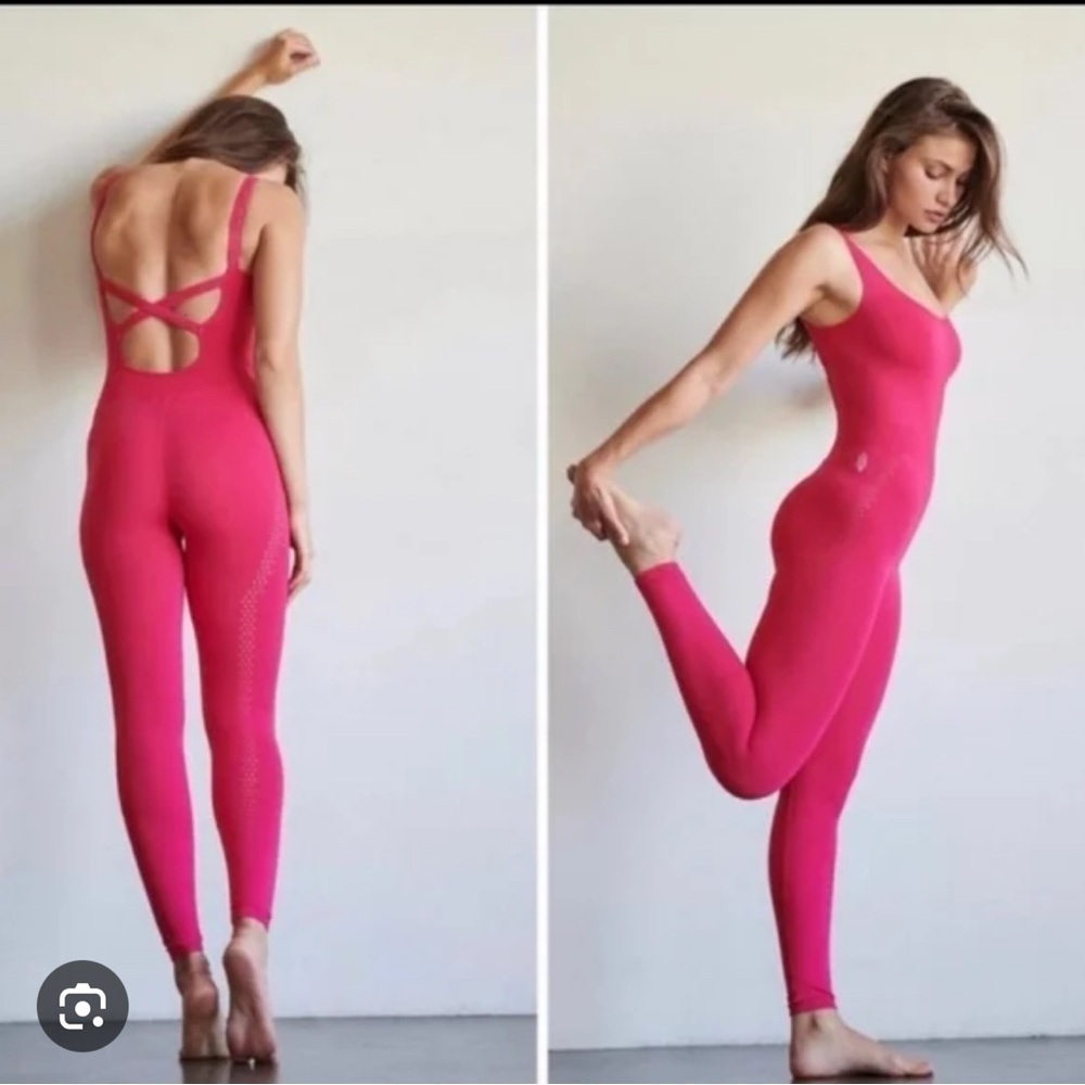 NWOT Free People, Good Karma Onesie, M/L in Fuchsia Pink
